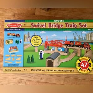 Melissa & Doug Wooden Railway Set - Red, Blue, Green